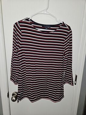 Tommy Hilfiger Black, White & Red Striped 3/4 Sleeves Shirt